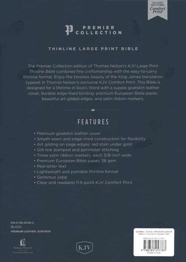 KJV, Thinline Bible, Large Print, Premium Goatskin Leather, Black, Premier Collection, Red Letter, Thumb Indexed, Comfort Print : Holy Bible, King James - Imagen 10