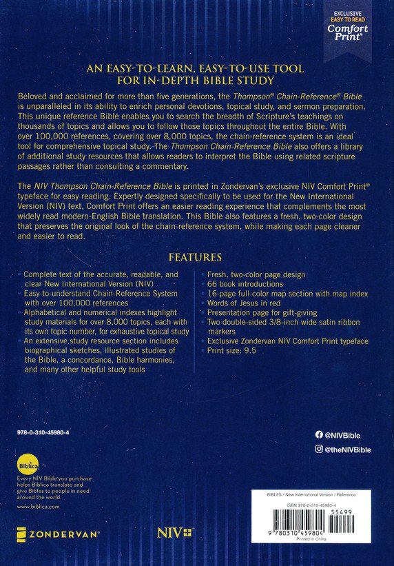 NIV, Thompson Chain-Reference Bible, Hardcover, Navy, Red Letter, Comfort Print - Imagen 9