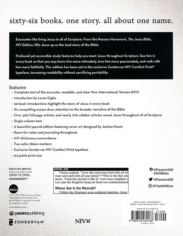 The Jesus Bible Artist Edition, NIV, Leathersoft, Gray Floral, Comfort Print - Imagen 11