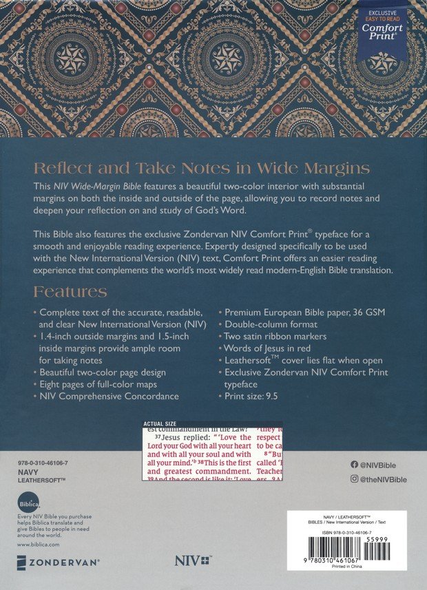 NIV, Wide Margin Bible, Leathersoft, Navy, Red Letter, Comfort Print - Imagen 10