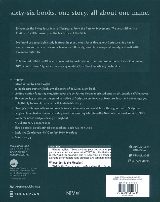 The Jesus Bible Artist Edition, NIV, Genuine Leather, Calfskin, Green, Limited Edition, Comfort Print - Imagen 10