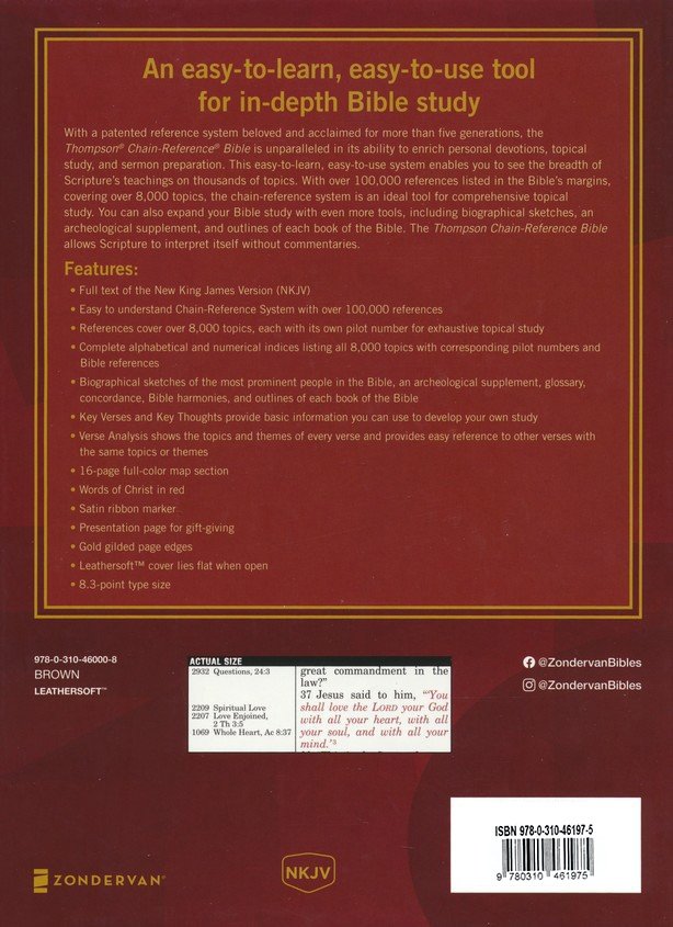 NKJV, Thompson Chain-Reference Bible, Leathersoft, Brown, Red Letter, Thumb Indexed - Imagen 9