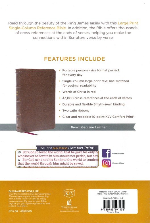 KJV, Personal Size Large Print Single-Column Reference Bible, Genuine Leather, Brown, Red Letter, Comfort Print : Holy Bible, King James Version - Imagen 10