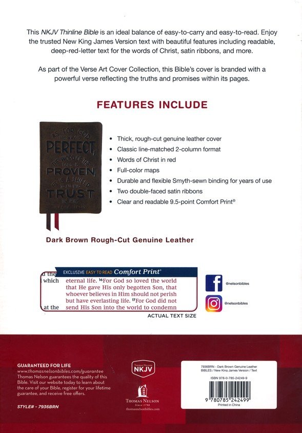 NKJV, Thinline Bible, Verse Art Cover Collection, Genuine Leather, Brown, Red Letter, Comfort Print - Imagen 16