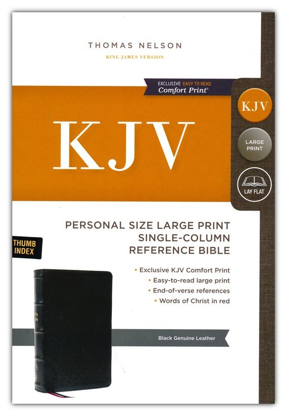 KJV, Personal Size Large Print Single-Column Reference Bible, Genuine Leather, Black, Red Letter, Thumb Indexed, Comfort Print - Imagen 2