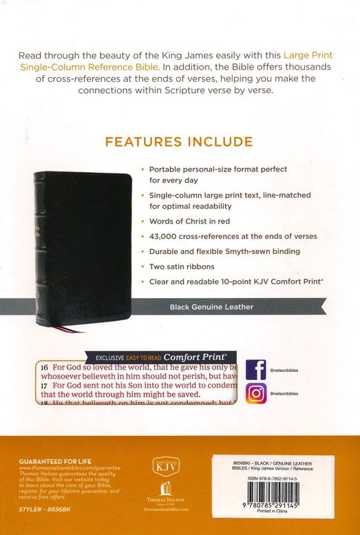 KJV, Personal Size Large Print Single-Column Reference Bible, Genuine Leather, Black, Red Letter, Thumb Indexed, Comfort Print - Imagen 10