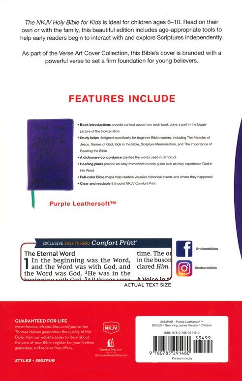 NKJV, Holy Bible for Kids, Verse Art Cover Collection, Leathersoft, Purple, Comfort Print - Imagen 11