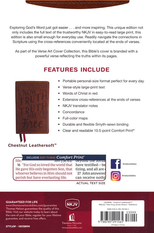 NKJV, Personal Size Large Print End-of-Verse Reference Bible, Verse Art Cover Collection, Leathersoft, Brown, Red Letter, Comfort Print - Imagen 16