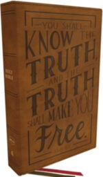 NKJV, Personal Size Large Print End-of-Verse Reference Bible, Verse Art Cover Collection, Leathersoft, Brown, Red Letter, Thumb Indexed, Comfort Print