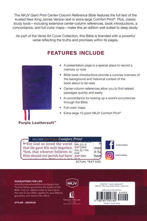 NKJV, Giant Print Center-Column Reference Bible, Verse Art Cover Collection, Leathersoft, Purple, Red Letter, Comfort Print - Imagen 16