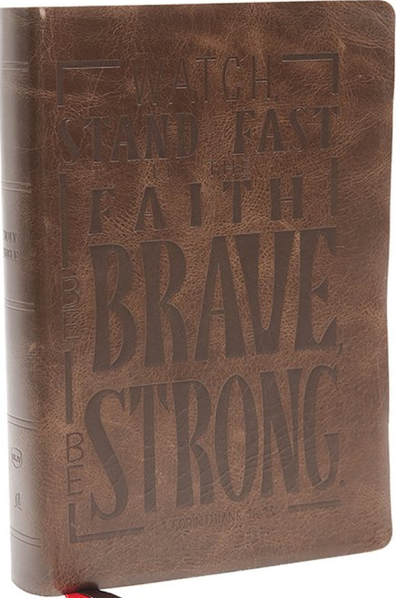 NKJV, Giant Print Center-Column Reference Bible, Verse Art Cover Collection, Genuine Leather, Brown, Red Letter, Comfort Print