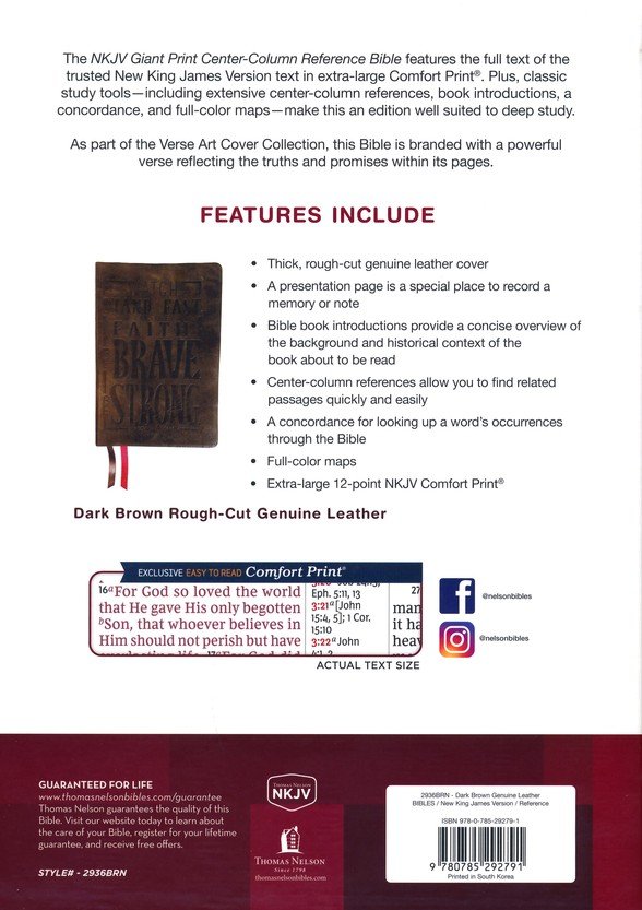 NKJV, Giant Print Center-Column Reference Bible, Verse Art Cover Collection, Genuine Leather, Brown, Red Letter, Comfort Print - Imagen 16