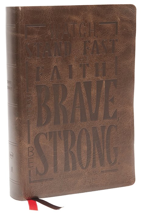NKJV, Giant Print Center-Column Reference Bible, Verse Art Cover Collection, Genuine Leather, Brown, Thumb Indexed, Red Letter, Comfort Print - Imagen 14