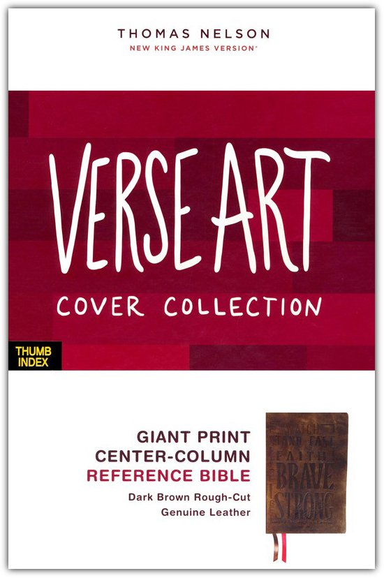 NKJV, Giant Print Center-Column Reference Bible, Verse Art Cover Collection, Genuine Leather, Brown, Thumb Indexed, Red Letter, Comfort Print - Imagen 2