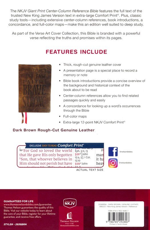 NKJV, Giant Print Center-Column Reference Bible, Verse Art Cover Collection, Genuine Leather, Brown, Thumb Indexed, Red Letter, Comfort Print - Imagen 15