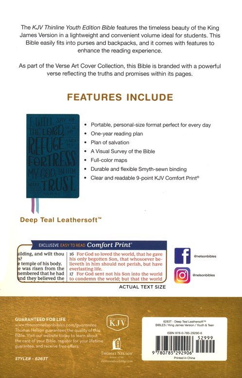 KJV, Thinline Youth Edition Bible, Verse Art Cover Collection, Leathersoft, Teal, Red Letter, Comfort Print - Imagen 10