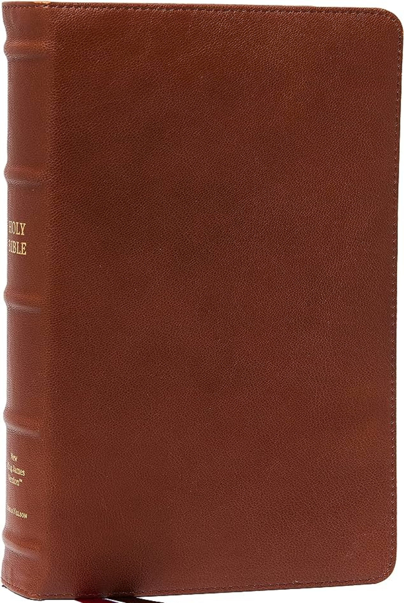 NKJV, End-of-Verse Reference Bible, Personal Size Large Print, Premium Goatskin Leather, Brown, Premier Collection, Red Letter, Thumb Indexed, Comfort : Holy Bible, New King James Version