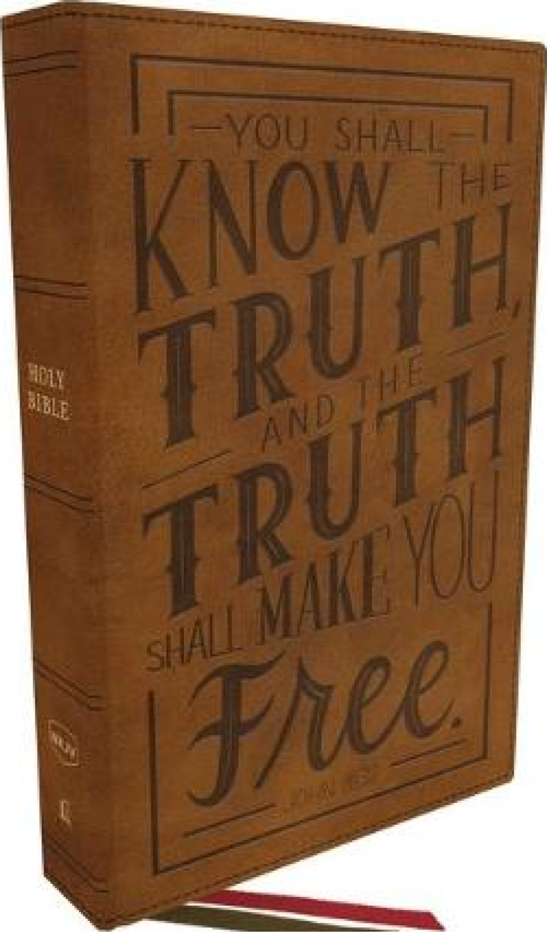 NKJV, Personal Size Large Print End-of-Verse Reference Bible, Verse Art Cover Collection, Leathersoft, Brown, Red Letter, Comfort Print