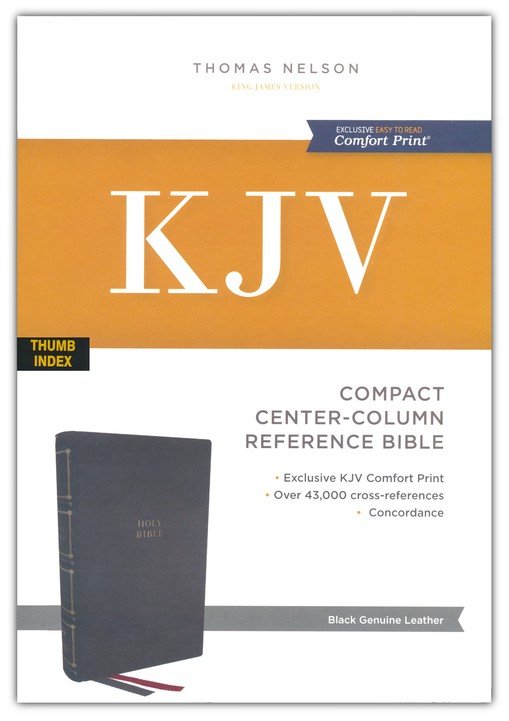 KJV, Compact Center-Column Reference Bible, Genuine Leather, Black, Red Letter, Thumb Indexed, Comfort Print - Imagen 2