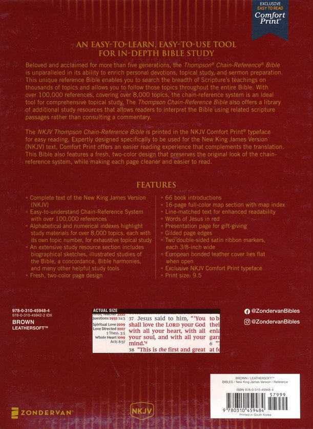 NKJV, Thompson Chain-Reference Bible, Leathersoft, Brown, Red Letter, Comfort Print - Imagen 10