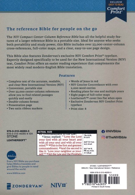NIV, Compact Center-Column Reference Bible, Leathersoft, Stone, Red Letter, Comfort Print - Imagen 10