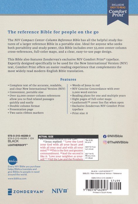 NIV, Compact Center-Column Reference Bible, Leathersoft, Black, Red Letter, Thumb Indexed, Comfort Print - Imagen 10