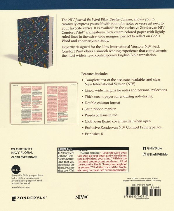 NIV, Journal the Word Bible (Perfect for Note-Taking), Double-Column, Cloth over Board, Navy Floral, Red Letter, Comfort Print : Reflect, Take Notes, or Create Art Next to Your Favorite Verses - Imagen 11