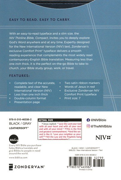NIV, Thinline Bible, Compact, Leathersoft, Black/Gray, Red Letter, Comfort Print - Imagen 11