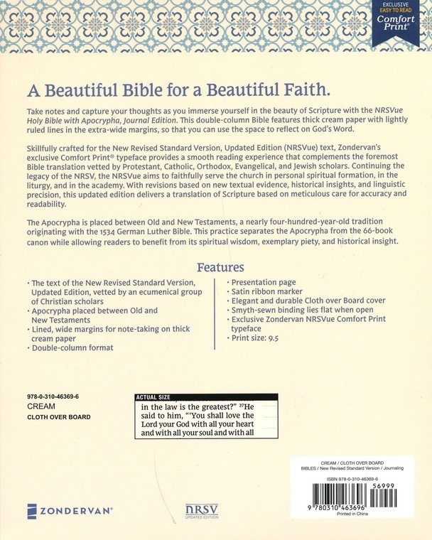 NRSVue, Holy Bible with Apocrypha, Journal Edition, Cloth over Board, Cream, Comfort Print - Imagen 10