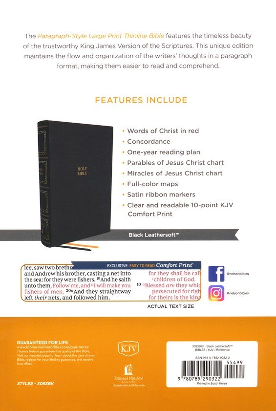 KJV, Paragraph-style Large Print Thinline Bible, Leathersoft, Black, Red Letter, Thumb Indexed, Comfort Print - Imagen 10