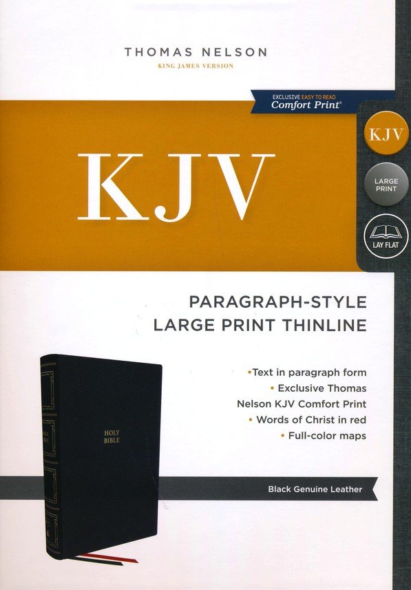 KJV, Paragraph-style Large Print Thinline Bible, Genuine Leather, Black, Red Letter, Comfort Print - Imagen 2