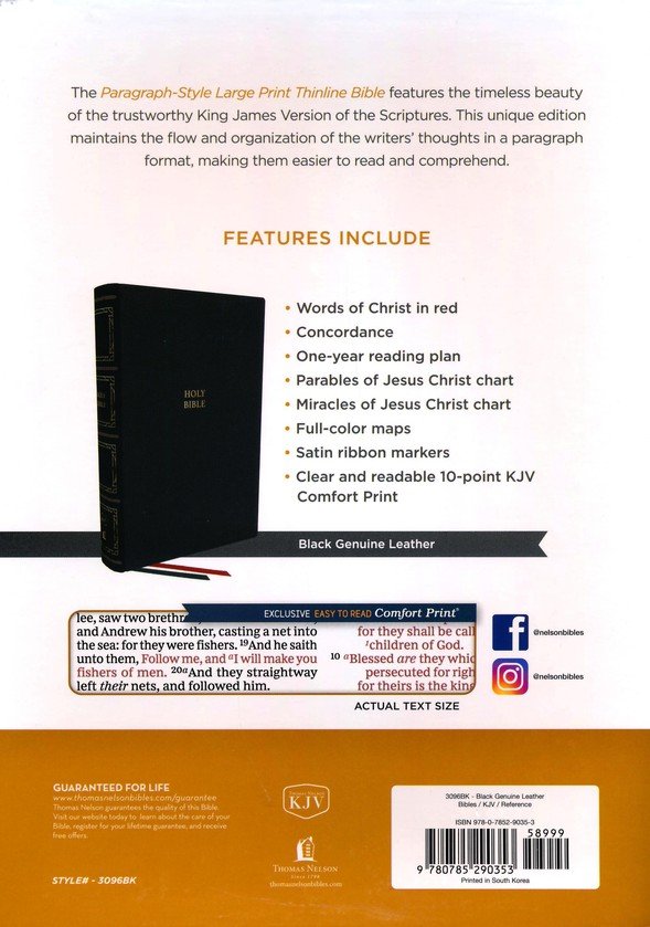 KJV, Paragraph-style Large Print Thinline Bible, Genuine Leather, Black, Red Letter, Comfort Print - Imagen 10