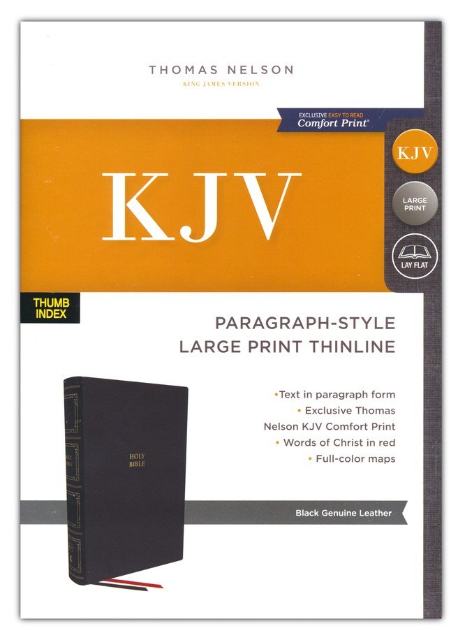 KJV, Paragraph-style Large Print Thinline Bible, Genuine Leather, Black, Red Letter, Thumb Indexed, Comfort Print : Holy Bible, King James Version - Imagen 2