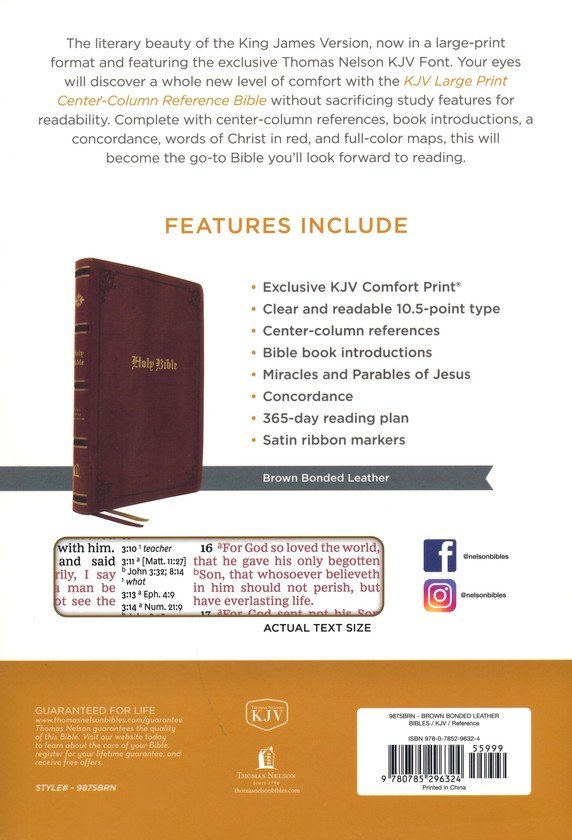 KJV Holy Bible Large Print Center-Column Reference Bible, Brown Bonded Leather, 53,000 Cross References, Red Letter, Comfort Print - Imagen 10