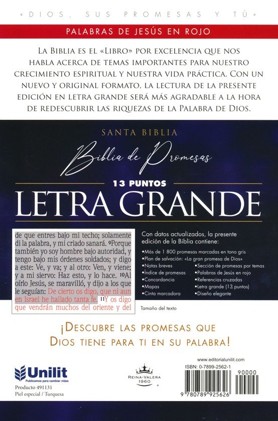 Santa Biblia de Promesas RVR-1960, Letra Gigante, Piel Especial, Turquesa - Imagen 11