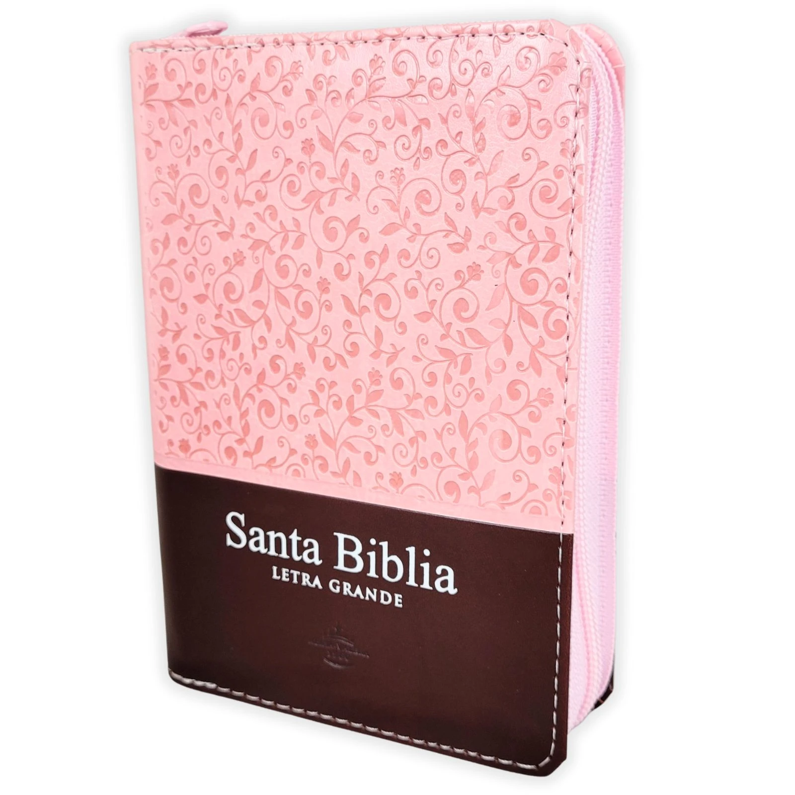 Biblia de Bolsillo con Cierre RV1960, Imit Piel Rosa Floral y Marrón con Indice